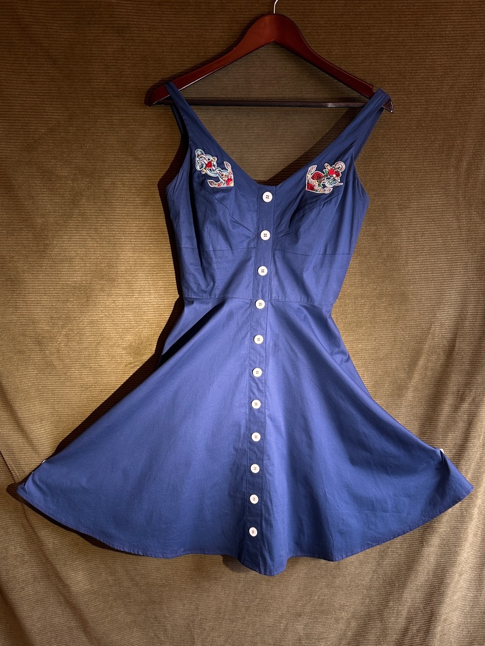 Hell Bunny Nautical Anchor Rose Embroidered Swing Dress S